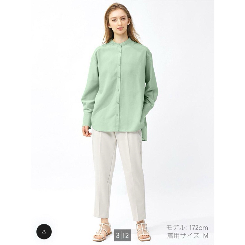 แบรนด์ GU แท้💯 มือ 2 ป้ายครบ จากญี่ปุ่นเสื้อเชิ้ตแขนยาวคอจีนสีเขียว อ่อน สีสวยผ้าดีมากไม่ยับง่าย ซัก