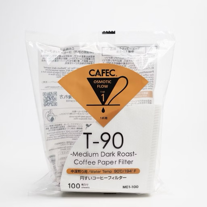 Cafec T-90 1cup กระดาษกรองกาแฟดริป ไหลเร็วสำหรับกาแฟที่สดใส