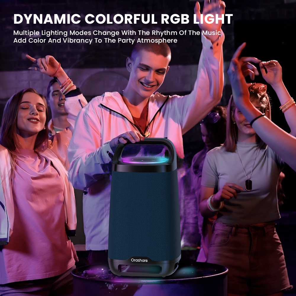 Orashare BS21 PartyBox ลำโพงบลูทูธพร้อมไฟ RGB เสียงทรงพลัง 80W ลำโพงปาร์ตี้ขนาดใหญ่5000mAhเล่นเพลงได้ ​​8 ชั่วโมง​​