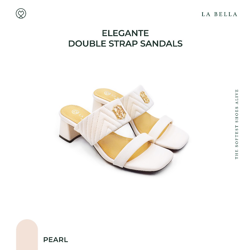 LA BELLA รุ่น ELEGANTE DOUBLE STRAP SANDALS - PEARL