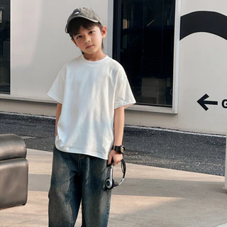 เสื้อยืดเด็กสีพื้น Kids เสื้อยืดเด็ก สไตล์มินิมอลอายุ 2-16ปี แขนสั้น คอกลม ผ้านุ่ม สัมผัสเบาสบาย ไม่ย้วย ไม่หด