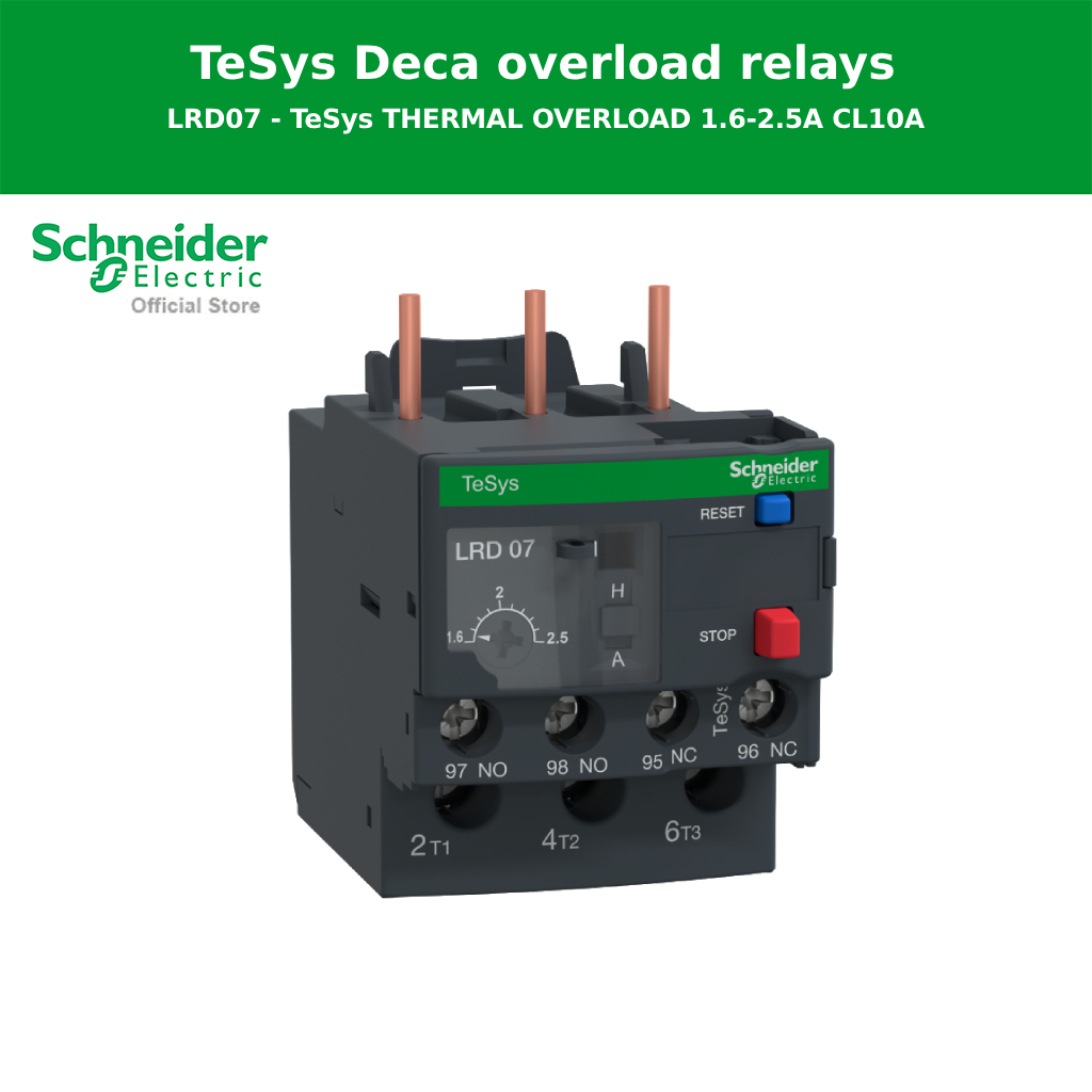 Schneider Electric Thermal overload relay, รุ่น Tesys Deca, 690VAC, 1.6 to 2.5A, 1NO+1NC, class 10A,