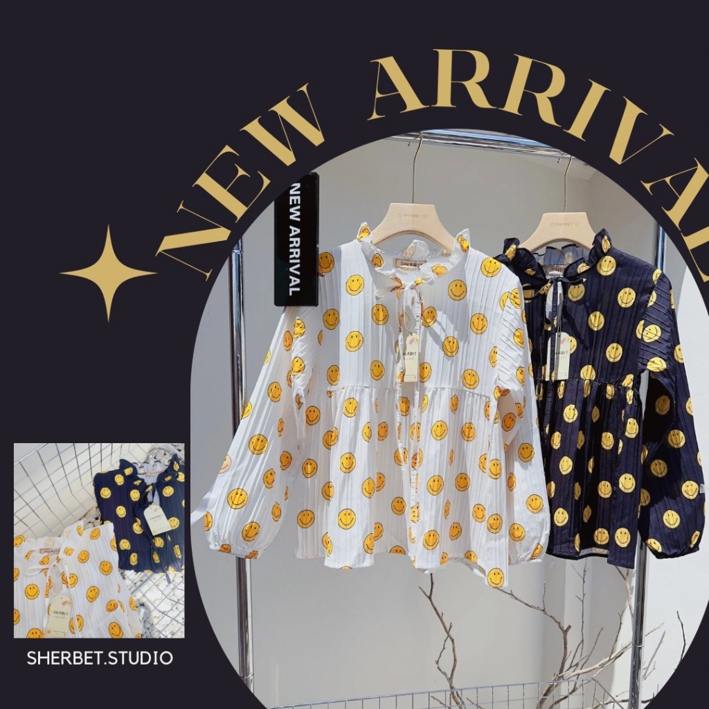 📣 พร้อมส่งงง 👑ป้าย SHERBET👑  🌿รหัสสินค้า :: SB014🌿  🌈เสื้อน้องยิ้มแขนยาว🌈