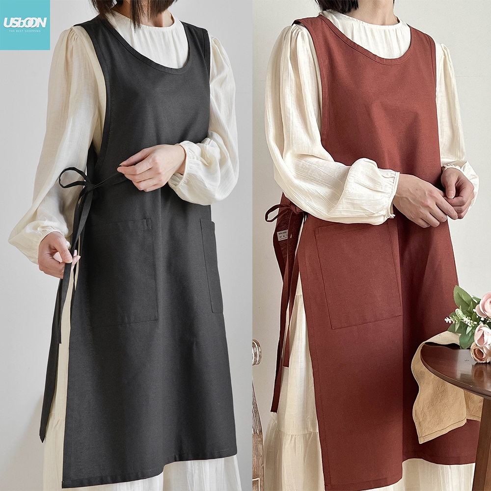 ผ้ากันเปื้อนญี่ปุ่น สีพื้น แบบผูกข้าง สไตล์มินิมอล กันน้ำ