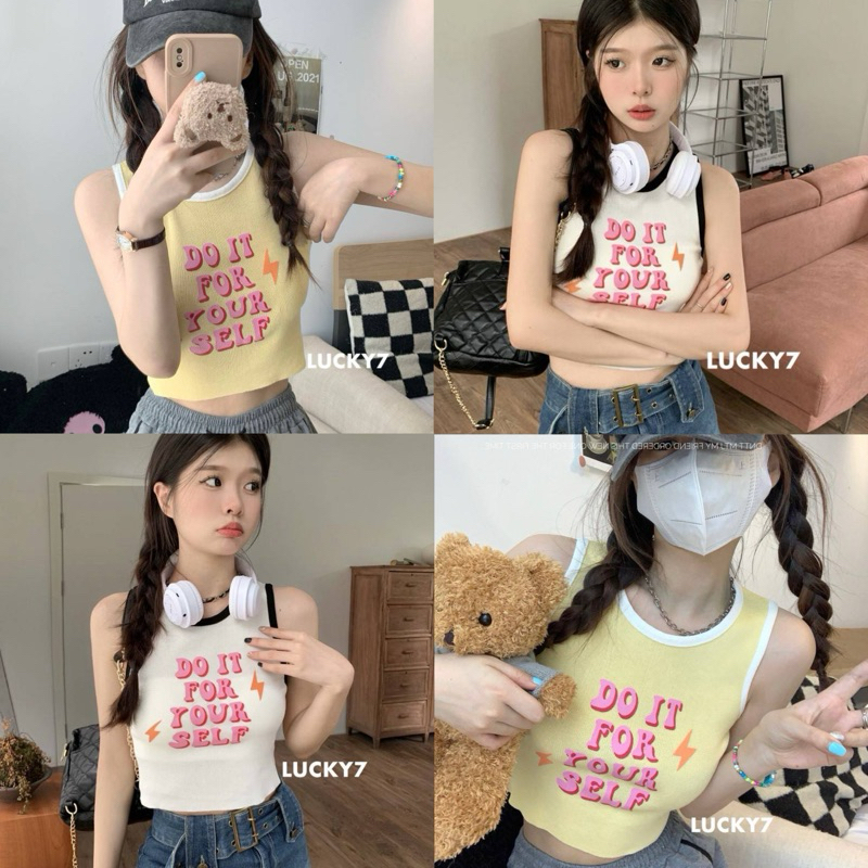 BY IRA  พร้อมส่ง (OFF-86061) เสื้อกล้ามไหมพรม ลายสกีน สีพาสเทลน่ารักคิ้วๆสุด
