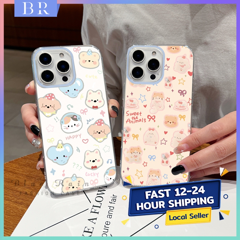 🔥น่ารักลูกแมวลูกสุนัขเข้ากันได้เคสไอโฟน 11 13 15 Pro Max 14 12 13 Pro Max XS XR X Max 7 16 14 8 Plus การ์ตูนช้างหมีเคส