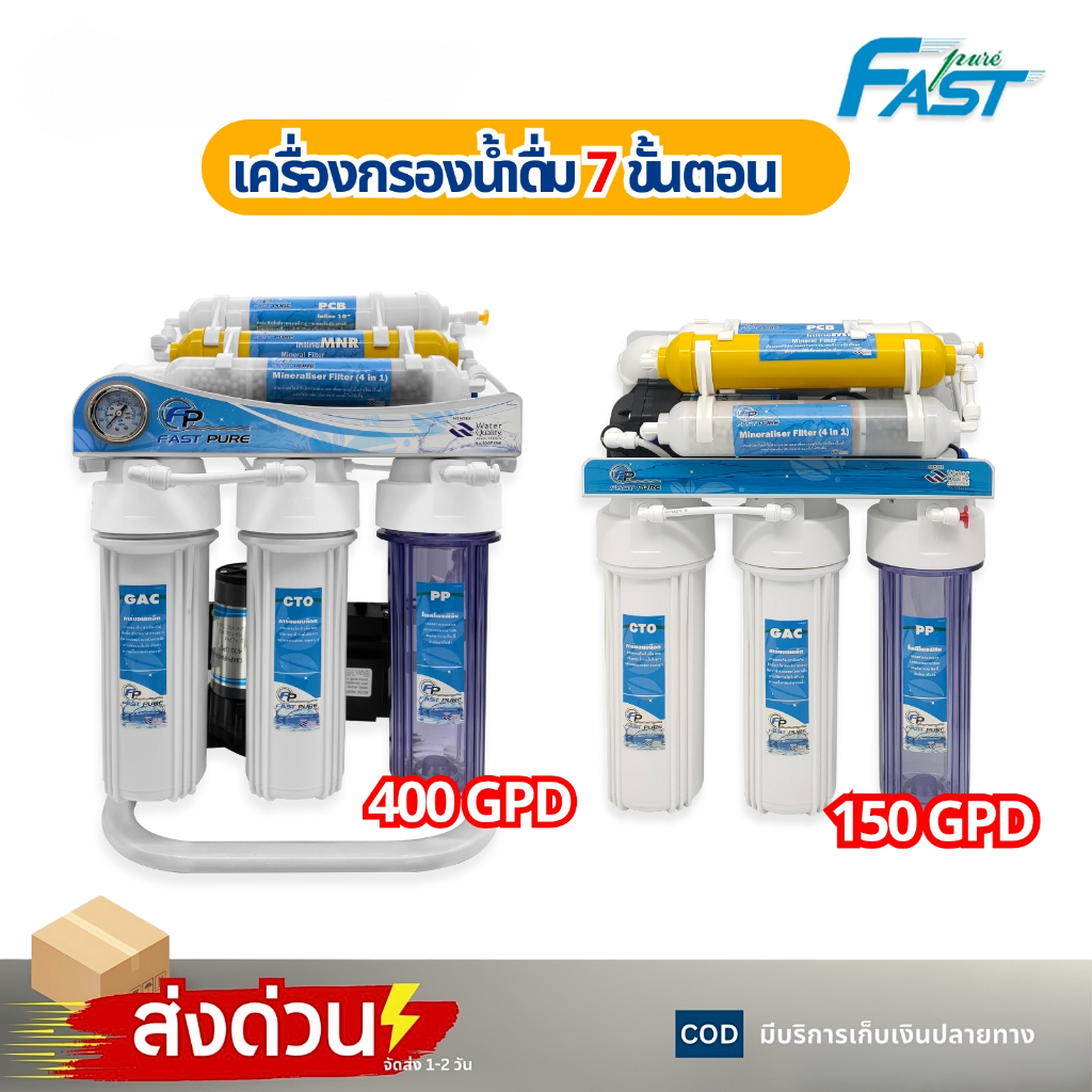 เครื่องกรองน้ำดื่มRO 150 400 GPD 7ขั้นตอน น้ำด่าง น้ำแร่ 4in1 เครื่องกรองน้ำ