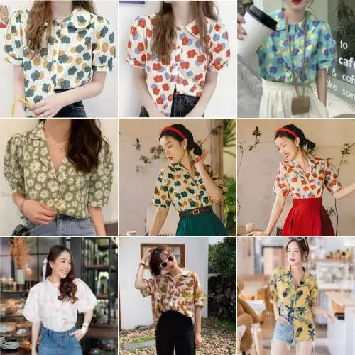 TARA Hawaii เสื้อเชิ้ตลายดอก แขนสั้น กระดุมหน้า ผ้าไหมอิตาลี