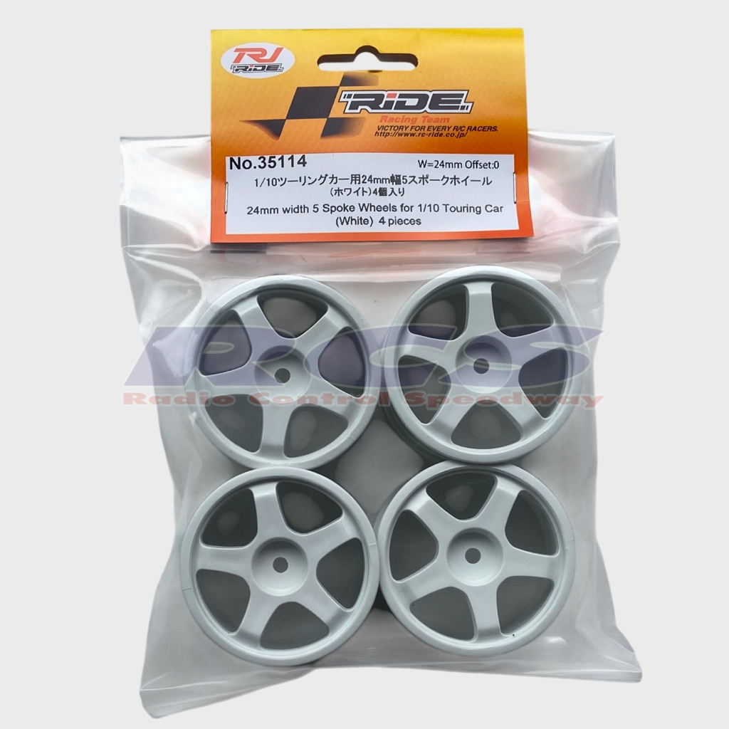 RJ-RIDE 35114 1/10 Touring Car 24mm 5 Spoke Wheel (WHITE) 4pcs.