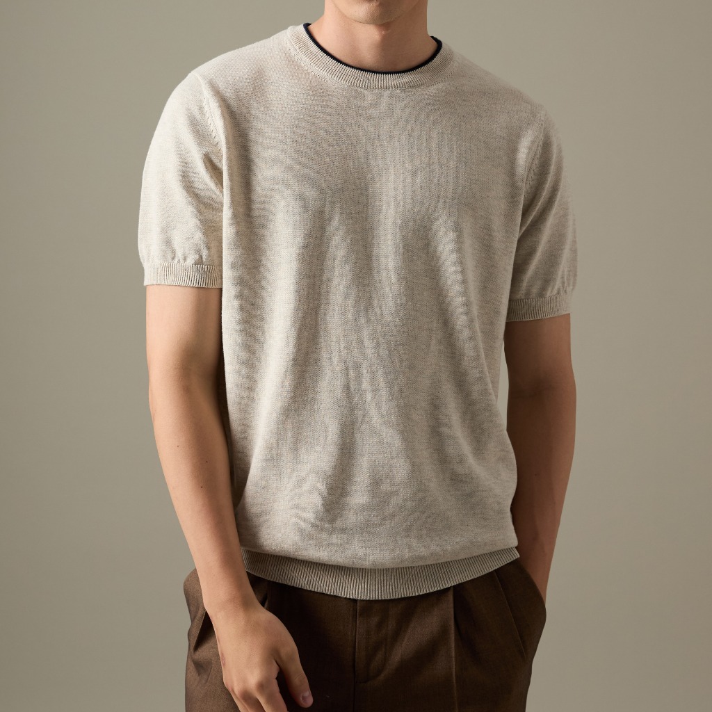 TWENTYSECOND เสื้อยืดแขนสั้นผ้า Knit รุ่น Carson Knit Cotton Tee - เบจ / Beige