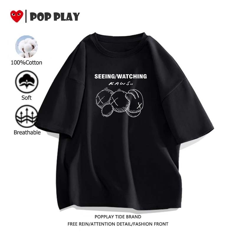 เสื้อยืด Sesame Street kaws แขนสั้น 100% cotton เรียบง่าย คอกลม ใส่สบาย ไม่หด ลายพิมพ์การ์ตูนน่ารัก มี 9 สี