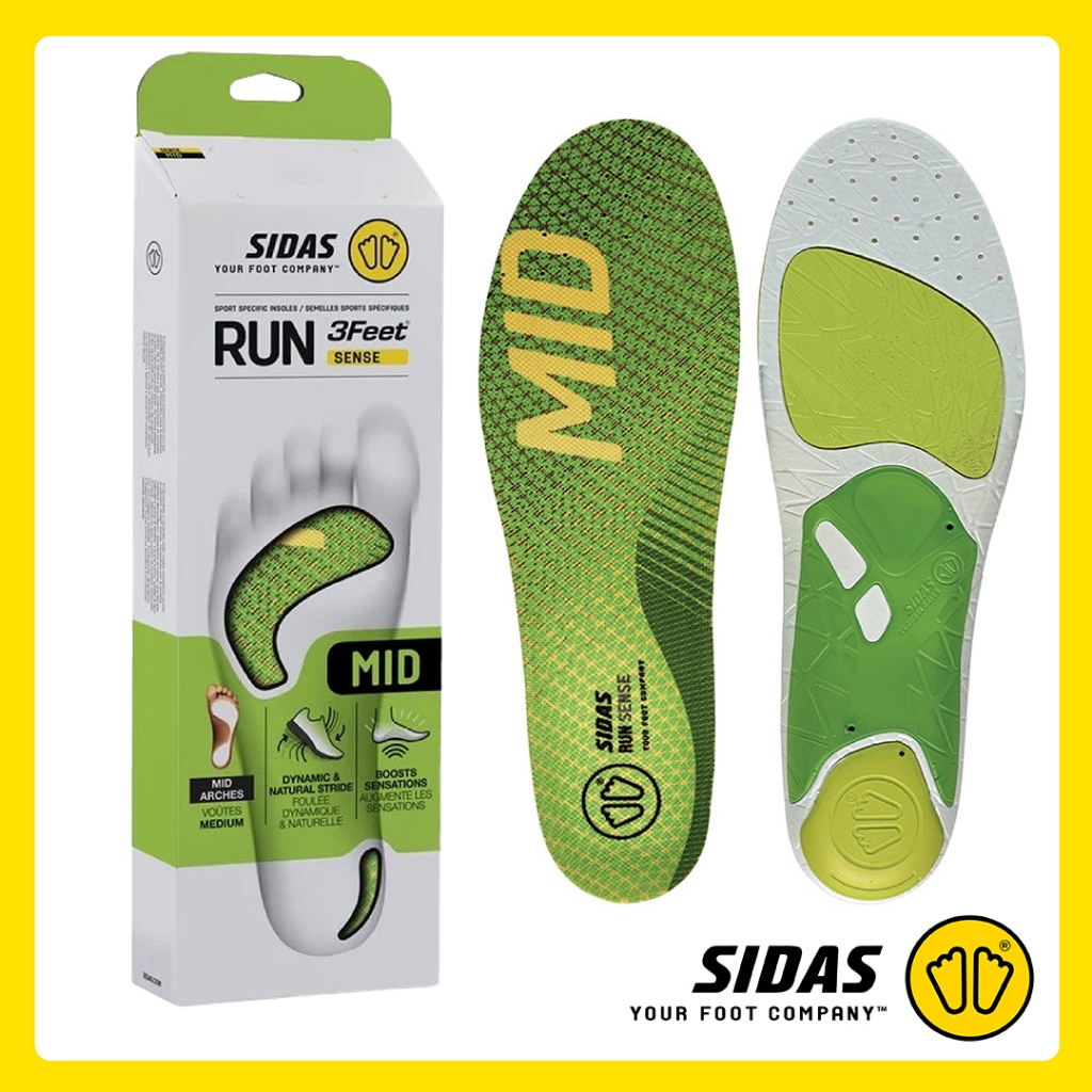 SIDAS 3Feet® RUN Sense MID แผ่น Insole นักวิ่ง 'อุ้งเท้าปานกลาง'