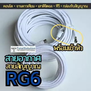สายอากาศ พร้อมหัว สายRG6 เส้นสั้น-ยาว สั่งตัด ใช้กับจานดาวเทียม เสาอากาศ ทีวีดิจิตอล ระบบMATV เสียบผนัง