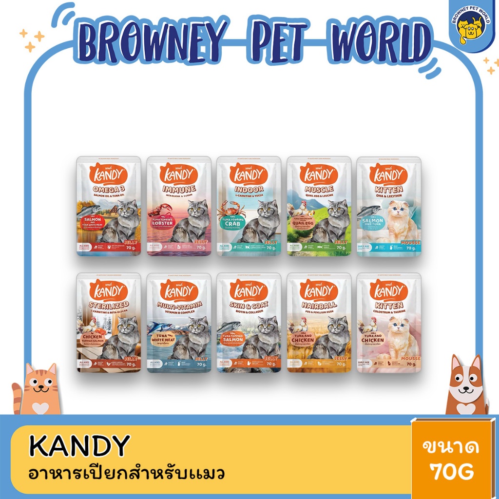 [แบบโหล,12ซอง] Kandy Cat Wet Food อาหารแมวแคนดี้ ชนิดเปียก ขนาดซองละ 70g