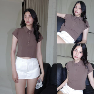 (ไม่ผลิตเพิ่ม)BEMYCHIC เสื้อโปโลทรง baby tee รุ่น hally top