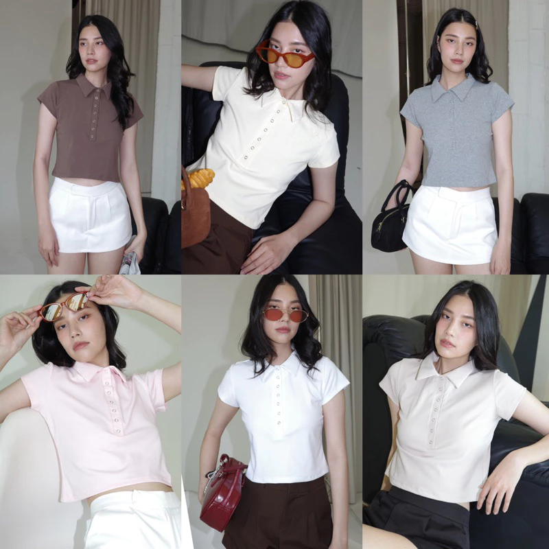 (ไม่ผลิตเพิ่ม)BEMYCHIC เสื้อโปโลทรง baby tee รุ่น hally top