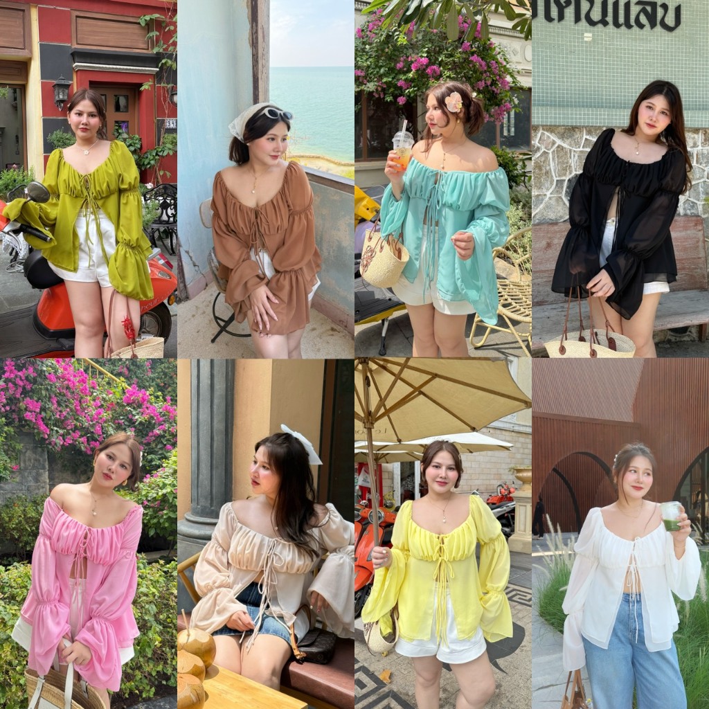 Katarina Top 🥥🏝️🌼เสื้อแขนยาวกรุยกรายผ้าชีฟอง (T0188) - Merrychubbyhouse