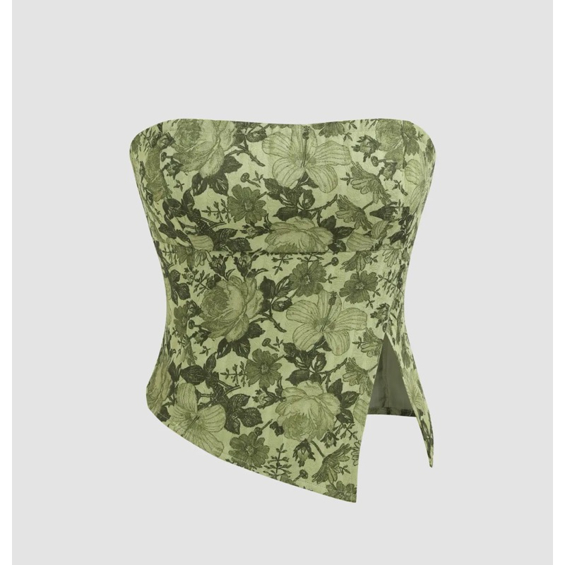 เสื้อเกาะอก ผ้าทอ พิมพ์ลาย ซิปหลัง cider