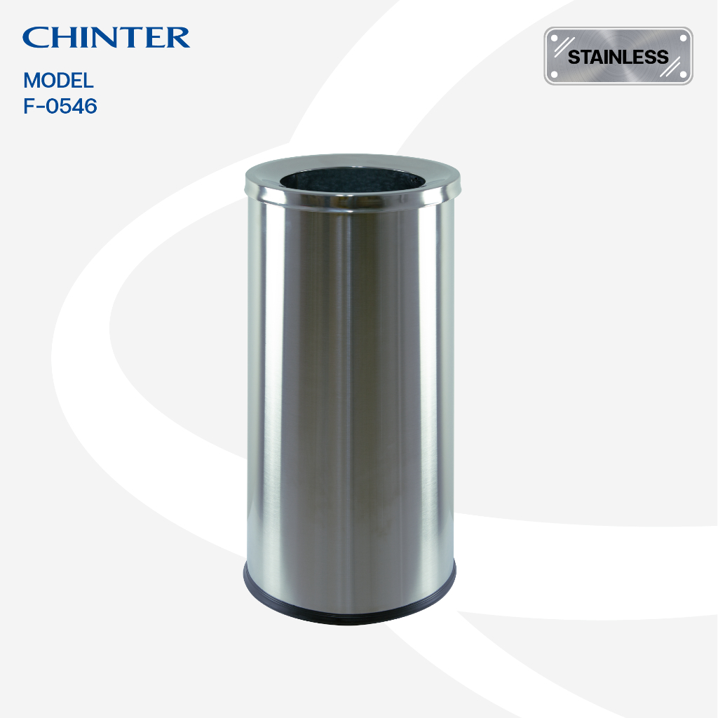 CHINTER F546 ถังขยะสแตนเลสฝารู ขนาด 300*600 มม. หนา 0.4 มม. บรรจุ 30 ลิตร +ไส้กัลวาไนซ์ สูง 55 ซม.