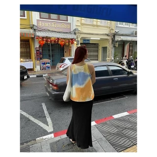 CiCi Plus+(2526) กระโปรงยาวผ้าเปลือกไม้เอวยางยืด สไตล์ลูกคุณหนูเรียบหรูดูแพงเหมาะสำหรับสาวพลัสไซส์