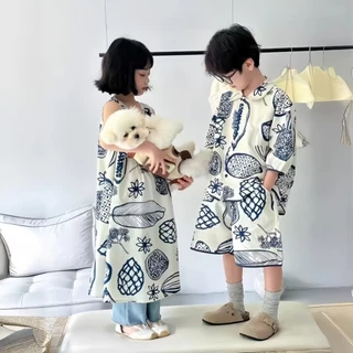 Beryl kids🌸เสื้อผ้าเด็กพี่ชายและน้องสาวฤดูร้อน🎀เสื้อเชิ้ตกางเกงขาสั้น ชุดดอกไม้สไตล์เกาหลี เดรสเด็กผู้หญิงลำลองและแฟชั่น