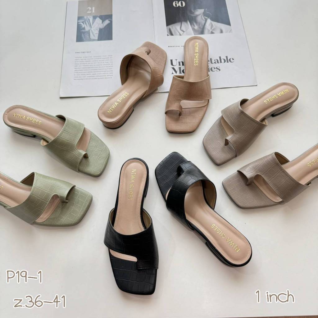 Niwa shoes รองเท้าแตะ รองเท้าสตี รหัส19-1 ผ้าลายเต่า หนัง Pu นิ่ม ใส่สบาย