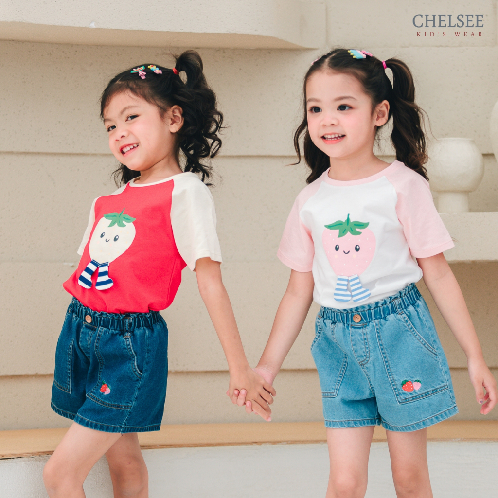 Chelsee เสื้อยืดคอกลม ลายสตรอว์เบอร์รี่ แขนสโลป ผ้า 100%Cotton อายุ 1.5-10 ปี เด็กผู้หญิง เสื้อผ้าเด็กโต รุ่น 238137