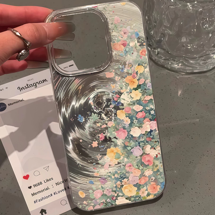 เคสไอโฟน13 16 ลายดอกไม้น้ำวน เคส For IPhone 11 13 12 14 15 16 Pro Max IP 8P 7P Plus X XR XS Max SE กันกระแทก เคสมือถือ