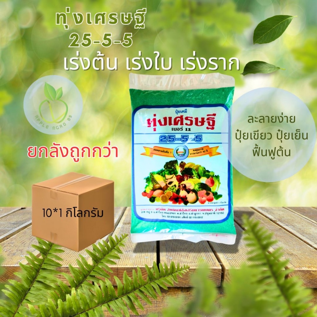 🔥ยกแพ๊ก คุ้มกว่า  25-5-5 ขนาด 1 กิโล x 10 ถุง ทุ่งเศรษฐี ปุ๋ยเขียว เร่งใบ เร่งต้น เเตกยอดดี แตกใบอ่อน ปุ๋ยเกล็ด ปุ๋ยเย็น