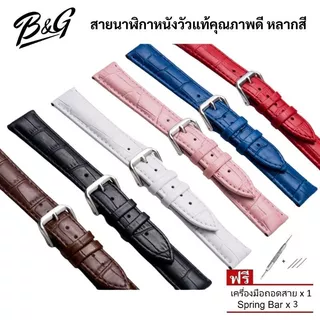 สายนาฬิกาหนังวัวแท้คุณภาพดี หลากสี แถมฟรี เครื่องมือถอดสายและสปริงบาร์ (สินค้าส่งไวพร้อมส่งจากไทย)
