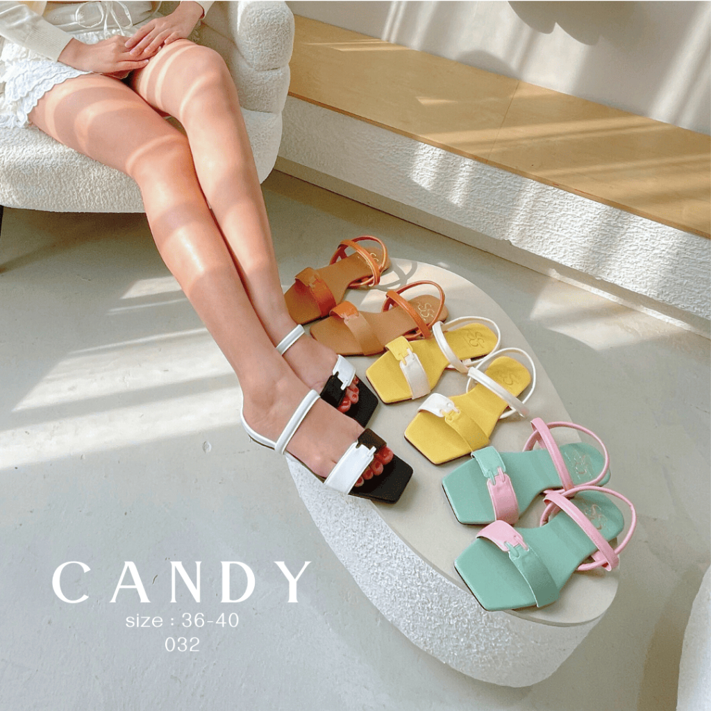 Sharisa Shoes รุ่น CANDY (032) รองเท้าแตะรัดส้น พื้นนุ่ม ใส่สบายเท้า สีหวานละมุน สไตล์มินิมิล