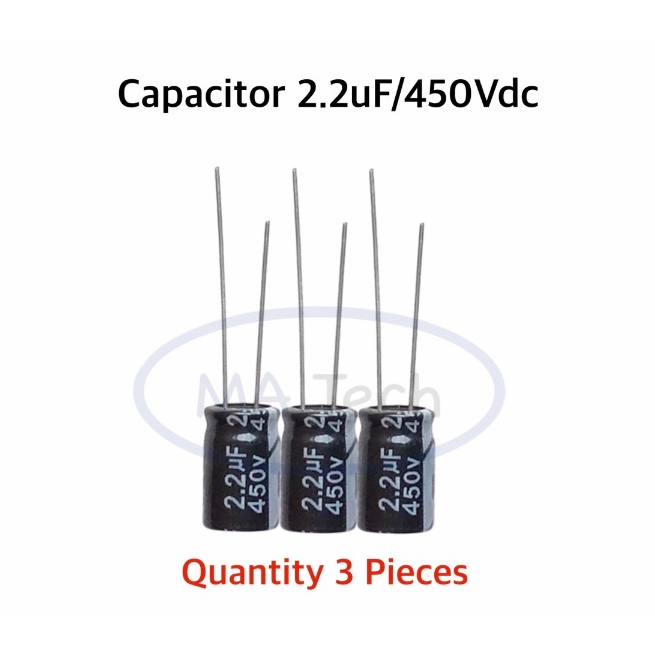 2.2uf 450v คาปาซิเตอร์ capacitor 2.2uf450v ตัวเก็บประจุ 450v 2.2uf Electrolytic ขนาด 7.0x12mm  จำนวน