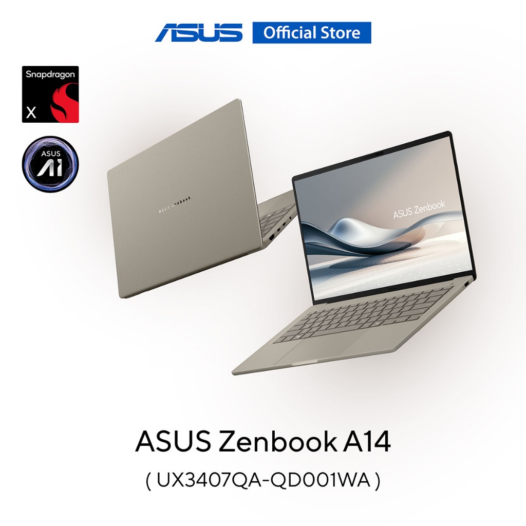 ASUS Zenbook A14 (UX3407QA-QD001WA) Copilot+PC, 14" WUXGA (1920x1200) OLED, QualcommPurwaSE, 16GB, 5