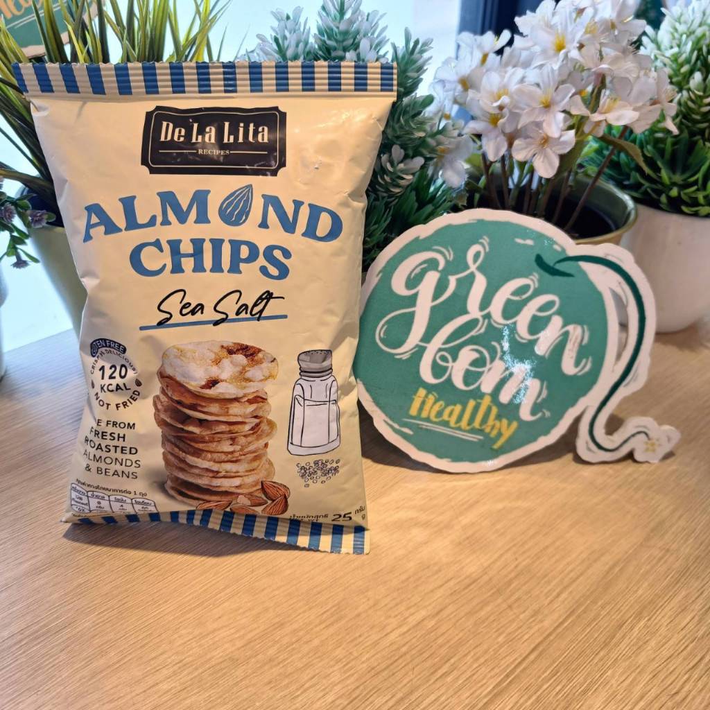ALmond Chips "Sea Salt" ขนมอัลมอนด์และข้าวอัดแผ่น รสเกลือทะเล De La Lita ขนาด 25 กรัม