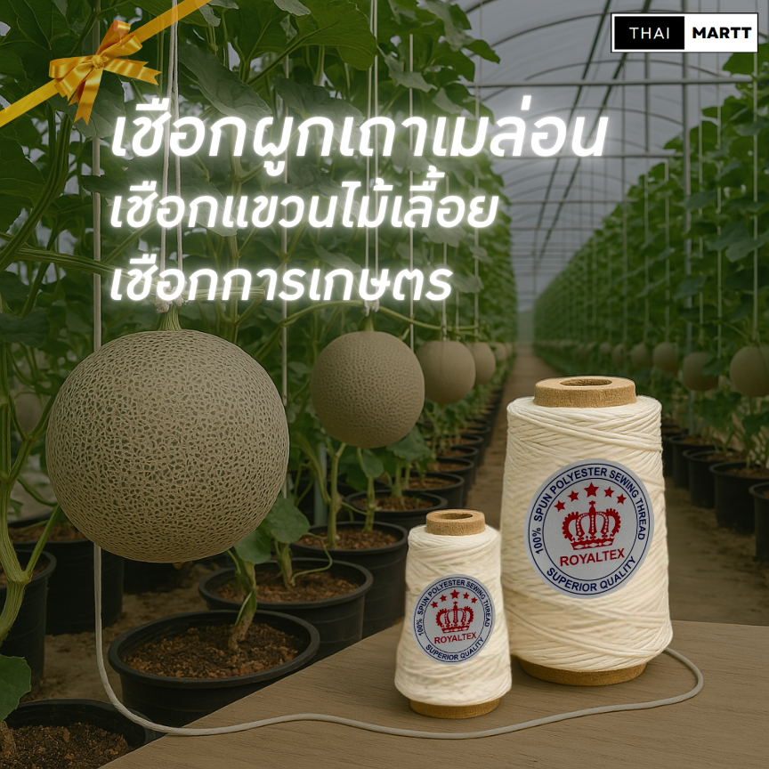 เชือกผูกเมล่อน,เชือกแขวนไม้เลื้อย,เชือกการเกษตร 1.5 มิลลิเมตร | ไม่ขาดง่าย มี 2 ขนาด 200ม. / 500ม. ตรา Royaltex (1 หลอด)