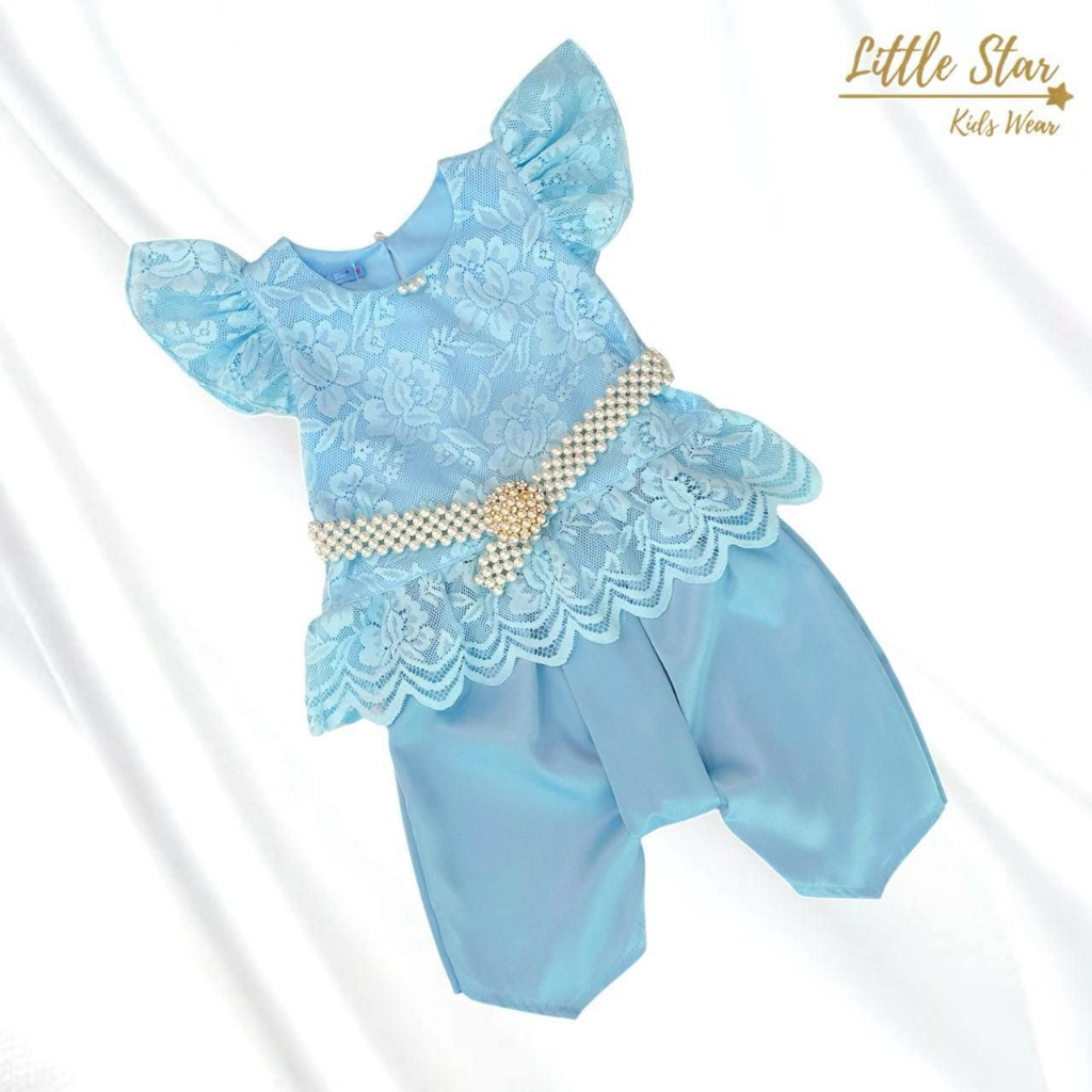 ⭐️Littlestar👧🏻ชุดไทย ชุดเซ็ต เสื้อลูกไม้แขนระบาย+โจงกระเบน ผ้านิ่ม มีซับใน ใส่สวย GTE0579+GPC0638 (ไม่ได้เข็มขัดนะคะ) - รูปที่ 4