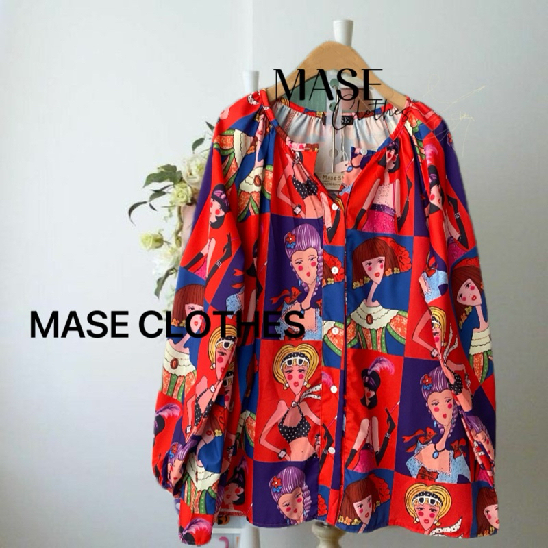 เสื้อเชิ๊ตฮาวาย พร้อมส่ง  💕แขนยาว ผ้าพิมพ์ลาย oversize กระดุมแรงเม็ด ปลายแขนพอง ดึงยาง งานสวยงาม อก 54” ยาว 28”
