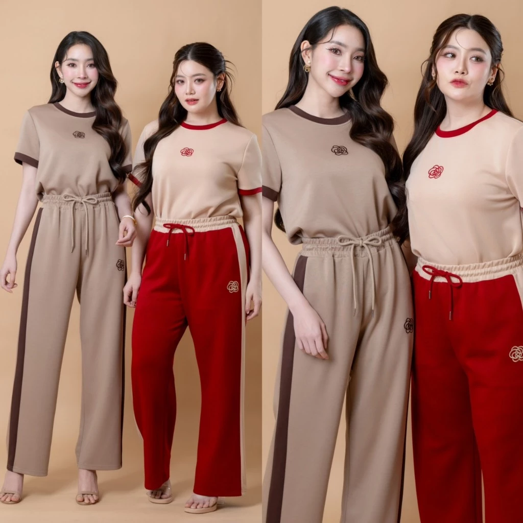 Thealner - Camellia mode  AN351  (เซตเสื้อขาวแต่งแถบดำปักดอก กางเกงวอมขายาว) thumbnail 4