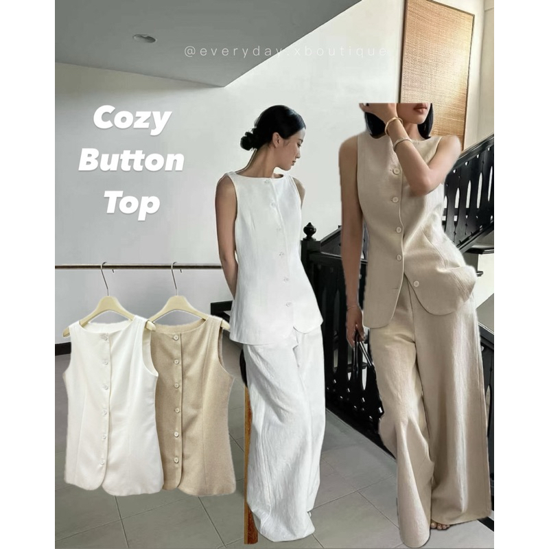 𝗖𝗢𝗭𝗬 𝗕𝗨𝗧𝗧𝗢𝗡 𝗧𝗢𝗣🥟🥛(490฿) เสื้อแขนกุดดีไซน์เรียบหรู แต่ซ่อนความเก๋ที่ไม่ธรรมดา ด้วยกระดุมด้านหลังเพิ่ม