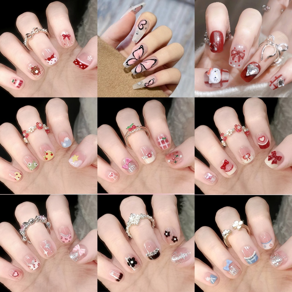 Luxnail FN39 พร้อมส่งเล็บเจลสำเร็จรูปทรงสั้นลายการ์ตูนน่ารักๆ ขนาดฟรีไซส์ 1 เซตมี24ชิ้น แถมอุปกรณ์ครบเซต