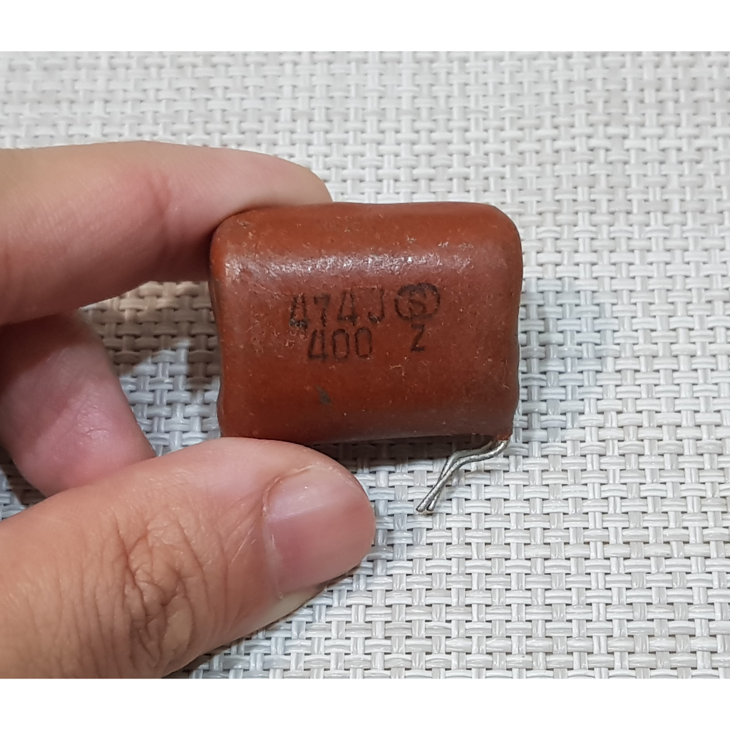 Polyester Capacitor คาปาซิเตอร์ ค่า 0.47 uf/ 400 V. (474J/ 400Z) ของใหม่เก่าเก็บจากแดนปลาดิบ ขนาด 2.