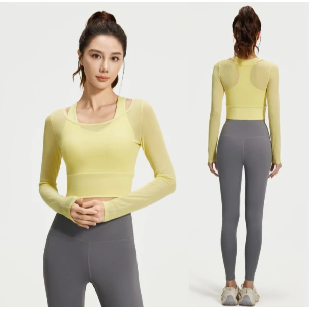 ArayaLady เสื้อครอปโยคะแขนยาว ผ้าซีทรู สปอร์ตบราในตัว thumbnail 7