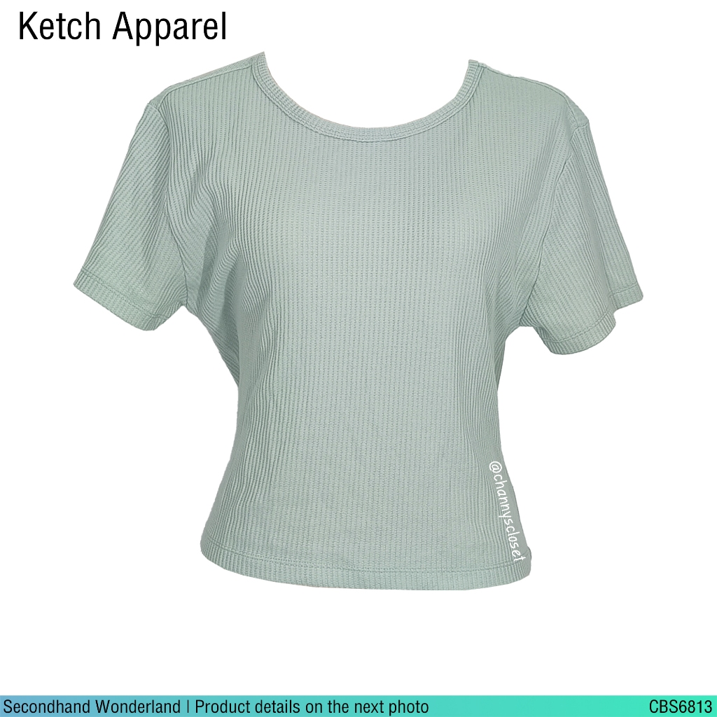 💖USED Ketch Apparel - Teal Crop T-Shirt | เสื้อยืดสีเขียว สีฟ้า เสื้อครอป แขนสั้น คอกลม ทรงใหญ่ แท้ 
