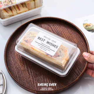 Baking barn (50 ชิ้น/แพ็ค) กล่องเบเกอรี่ (พร้อมสติกเกอร์) Cake box กล่องพลาสติก พร้อมฝาPETสีใส