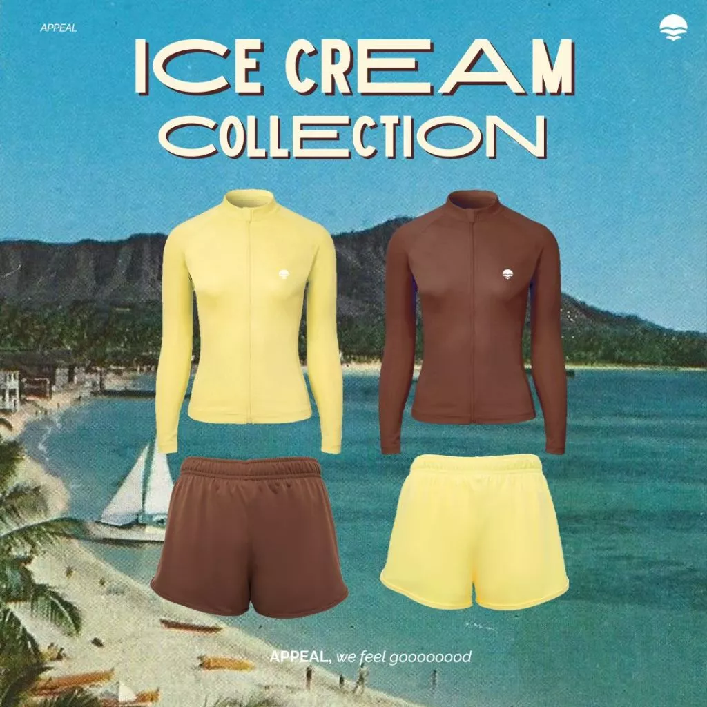 ใหม่!☀️APPEAL🌊 Ice Cream Collection เสื้อว่ายน้ำผู้หญิง Feel the Beach Rashguard แขนยาว กันUV มีซิป มีซับใน ฟองน้ำ P080
