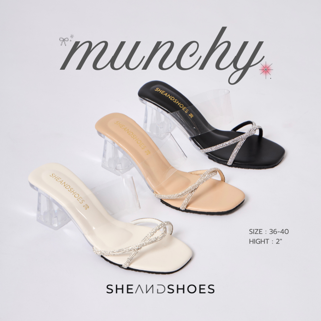 Munchy รองเท้าส้นแก้ว ส้นสูง 2 นิ้ว ใส่ออกงาน นิ่มใส่ได้สบาย  [Sz.36-40]