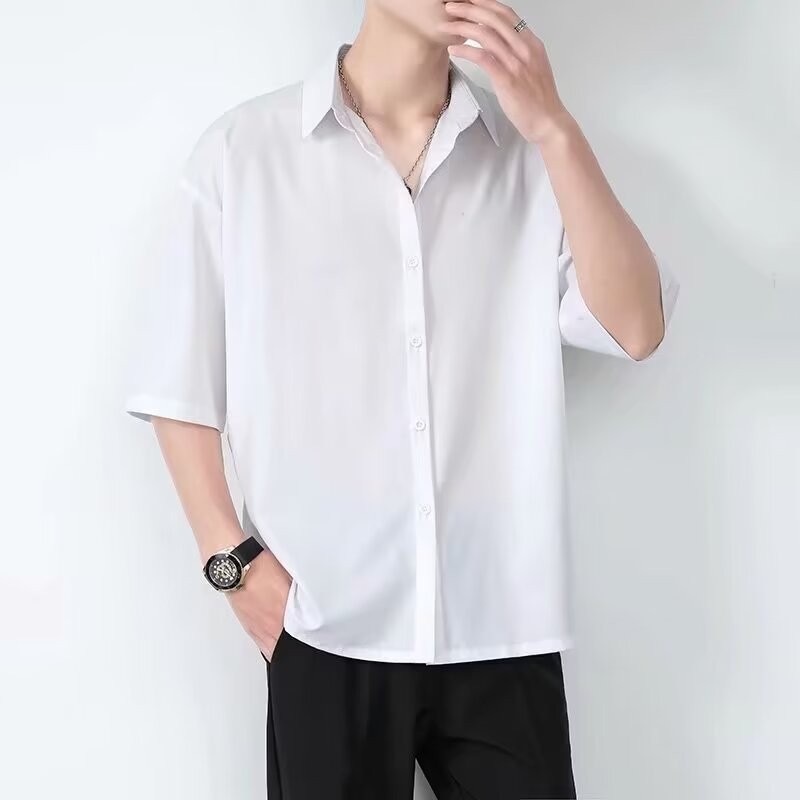 พร้อมส่ง#072#M-3XL#เสื้อเชิ้ตผู้ชายผ้าโพลีเอสเตอร์เรียบง่ายและมีสไตล์เนื้อผ้าระบายอากาสได้ดีใส่ได้ทุกโอกาส - รูปที่ 2