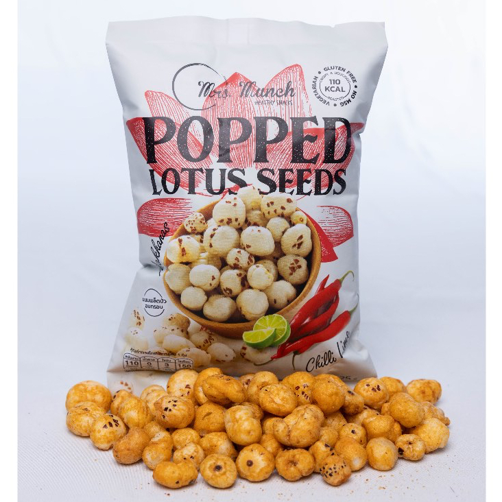 Mrs. Munch ขนมเมล็ดบัวอบกรอบ รสชิลีไลม์ 25กรัม กรอบอร่อย ไม่ทอด แคลต่ำ ไม่มีกลูเตน ขนมคลีน ย่อยง่าย มังสวิรัติ