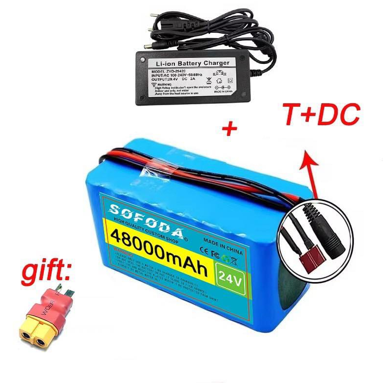 แบตเตอรี่ลิเธียม  24V 30AH/48AH/100AH แบตเตอรี่ 1000W E-bike 29.4V BMS + charger เครื่องสำรองไฟ UPS 