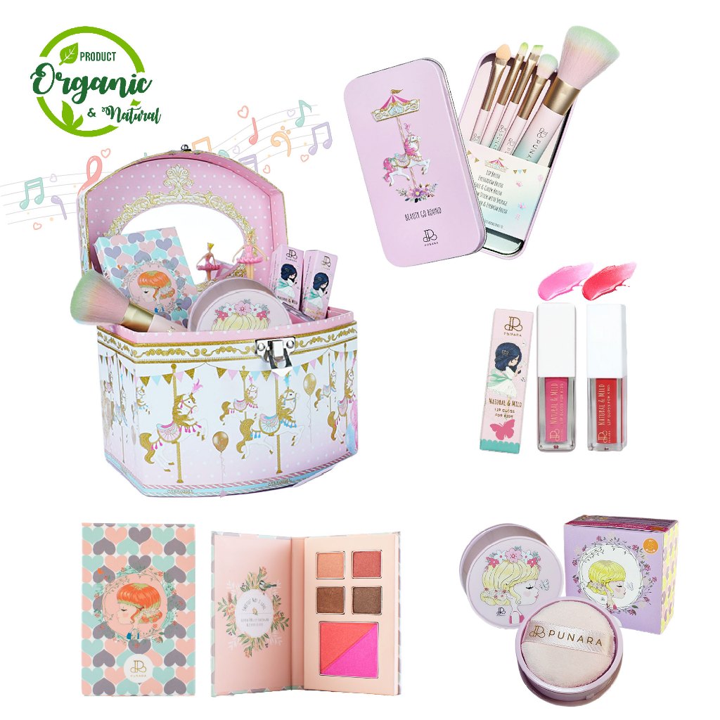 PUNARA เครื่องสำอางเด็กออแกนิคพิวนารา เซ็ตแต่งหน้าเด็กในกล่องดนตรีม้าหมุน (Carrousel La Belle Epoque) อ่อนโยน ปลอดสารพิษ